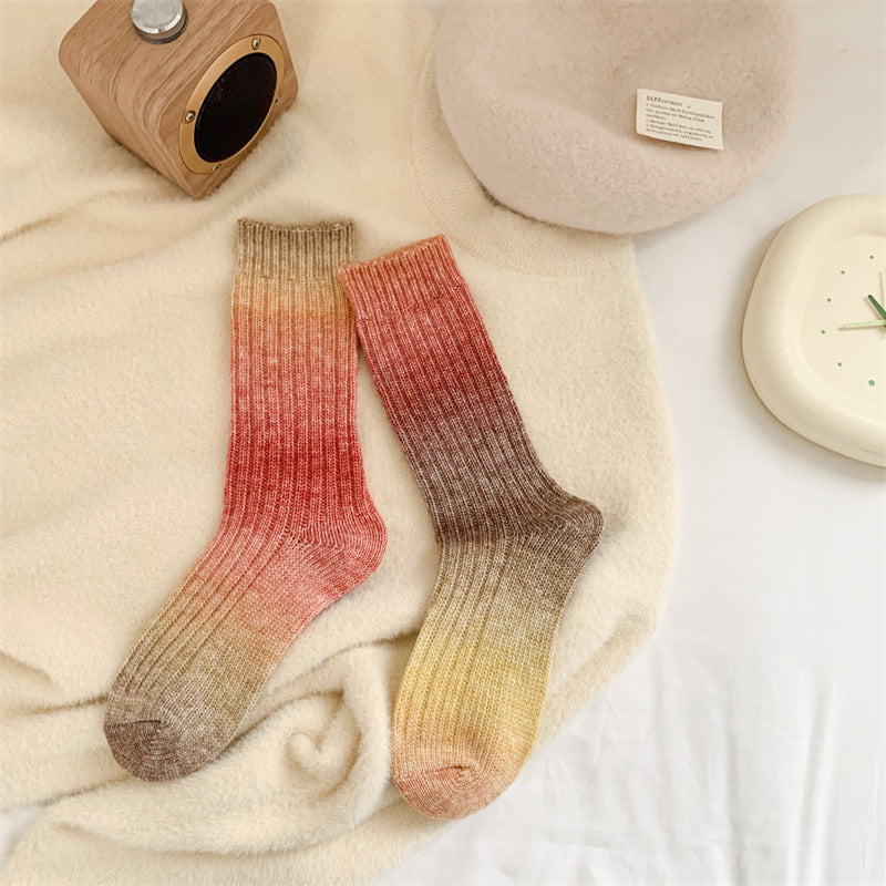 Gradient Color Women's Socks Mid-calf Warm-keeping Socks for women