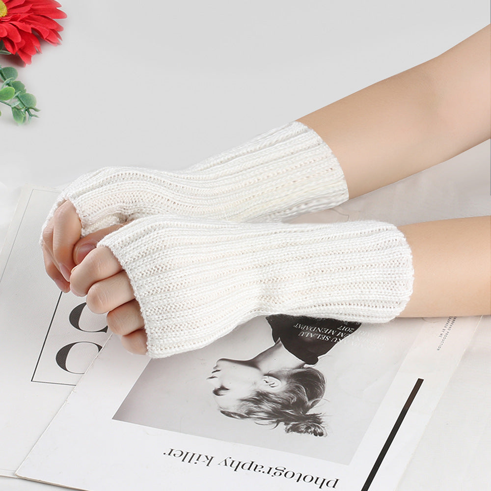 Knitting Wool and Straight Arm Knitted Warm gloves for women