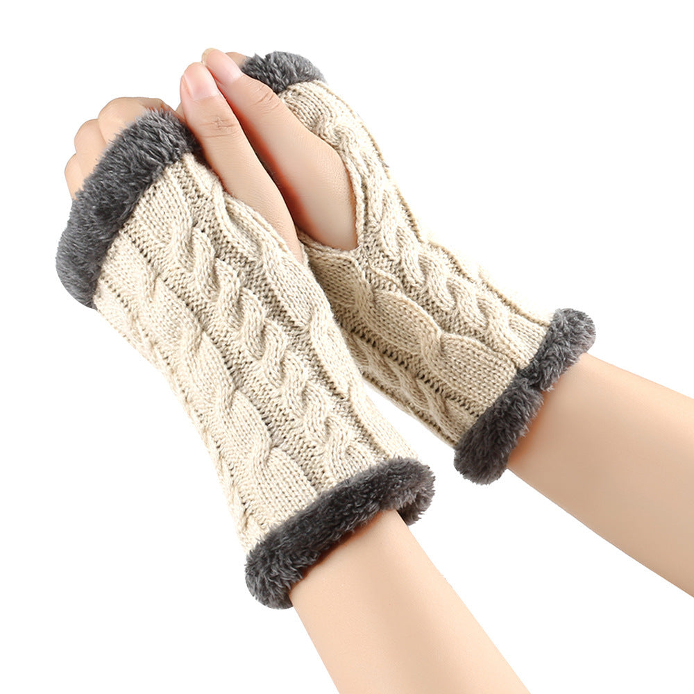 Fleece-lined Fluffy and Twist Knitted Finger Leakage glove for women