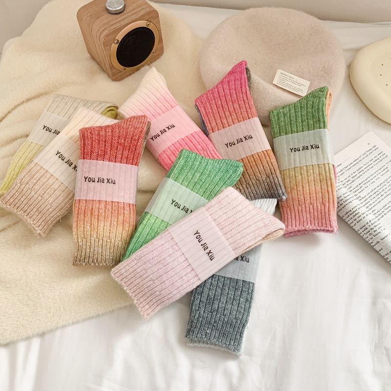 Gradient Color Women's Socks Mid-calf Warm-keeping Socks for women