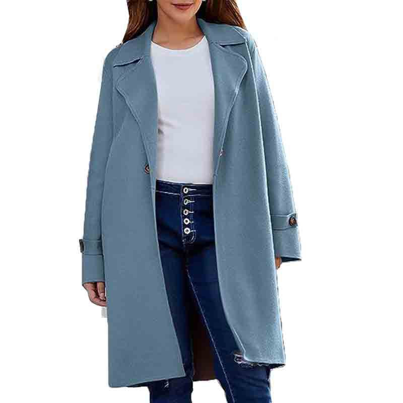 Long Sleeve Lapel Button Baggy Coat for Women