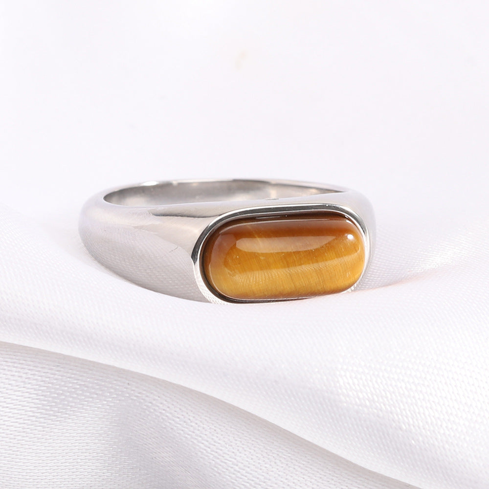 Women's Stainless Steel Inlaid Natural Stone Ring