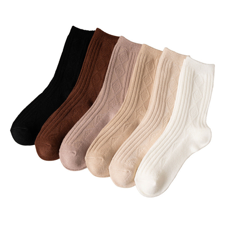 Double Needle Wool Warm Mid-calf Socks for women