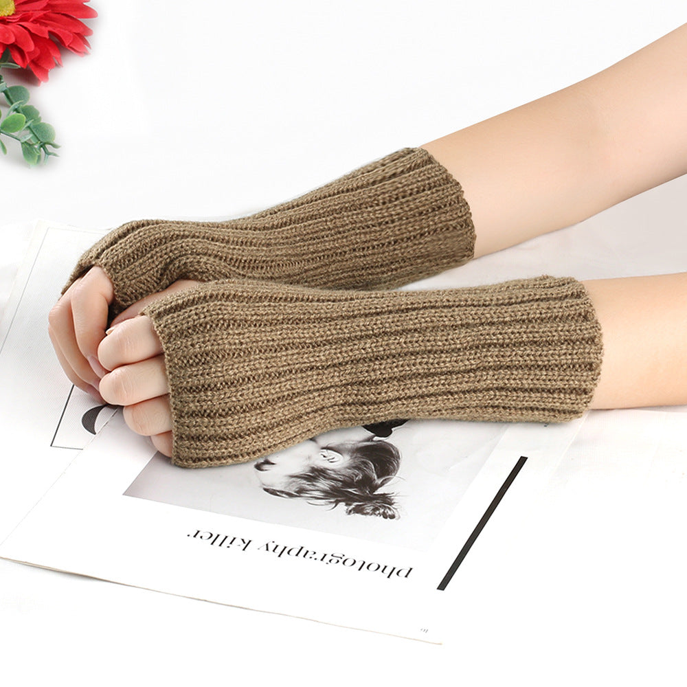 Knitting Wool and Straight Arm Knitted Warm gloves for women