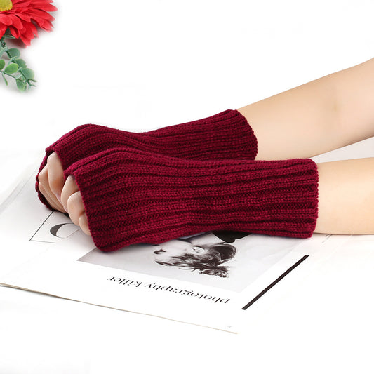 Knitting Wool and Straight Arm Knitted Warm gloves for women