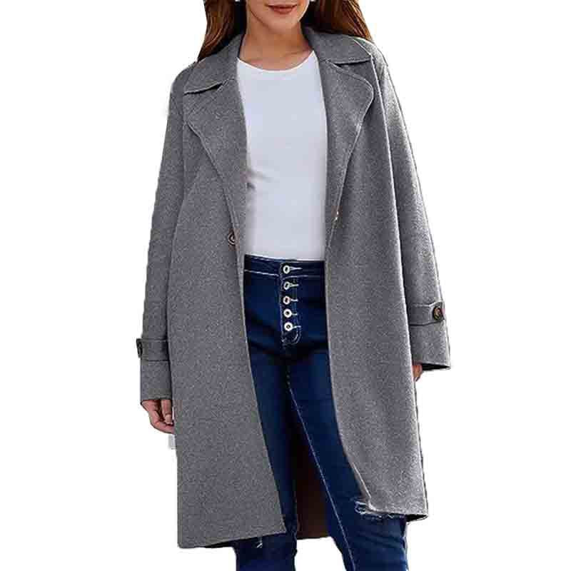 Long Sleeve Lapel Button Baggy Coat for Women