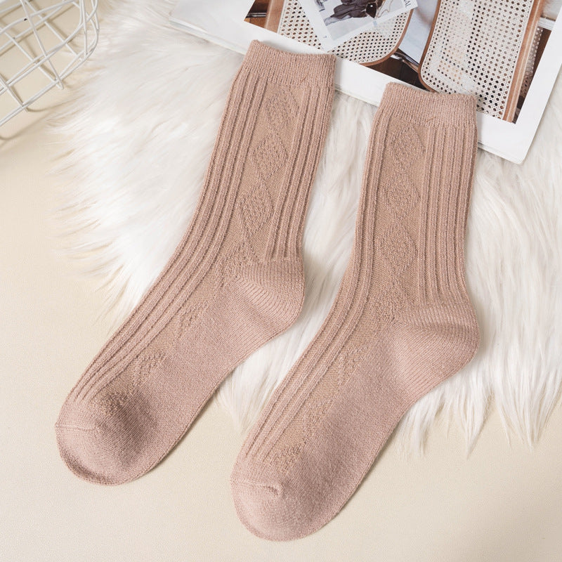 Double Needle Wool Warm Mid-calf Socks for women