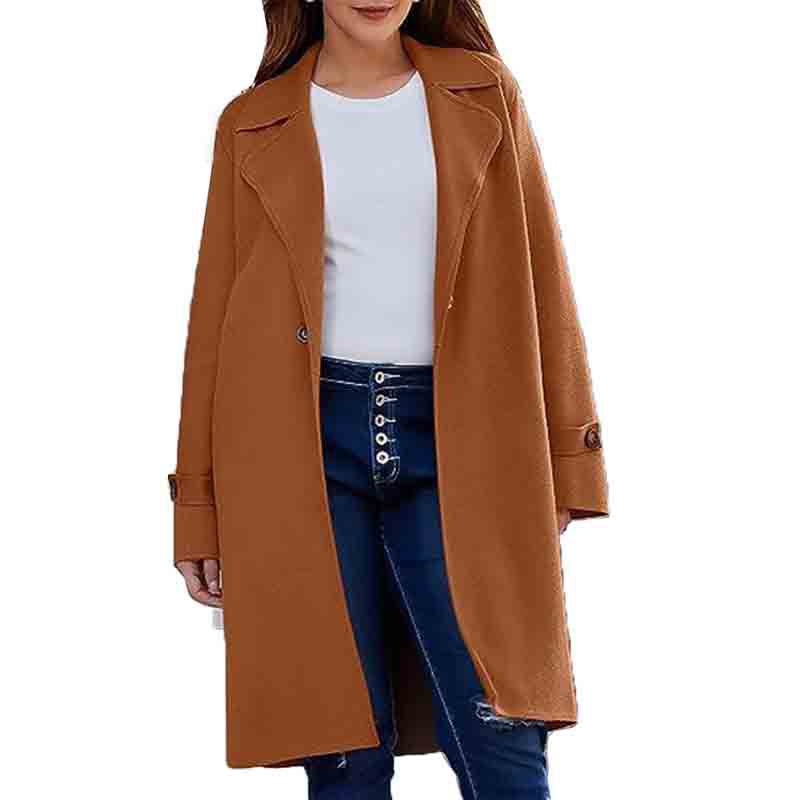 Long Sleeve Lapel Button Baggy Coat for Women