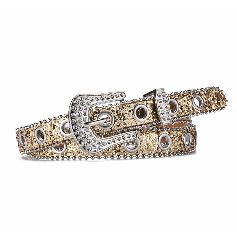 Fashion Rhinestone Pin Buckle Decorative Personality Sequins Belt for Ladies