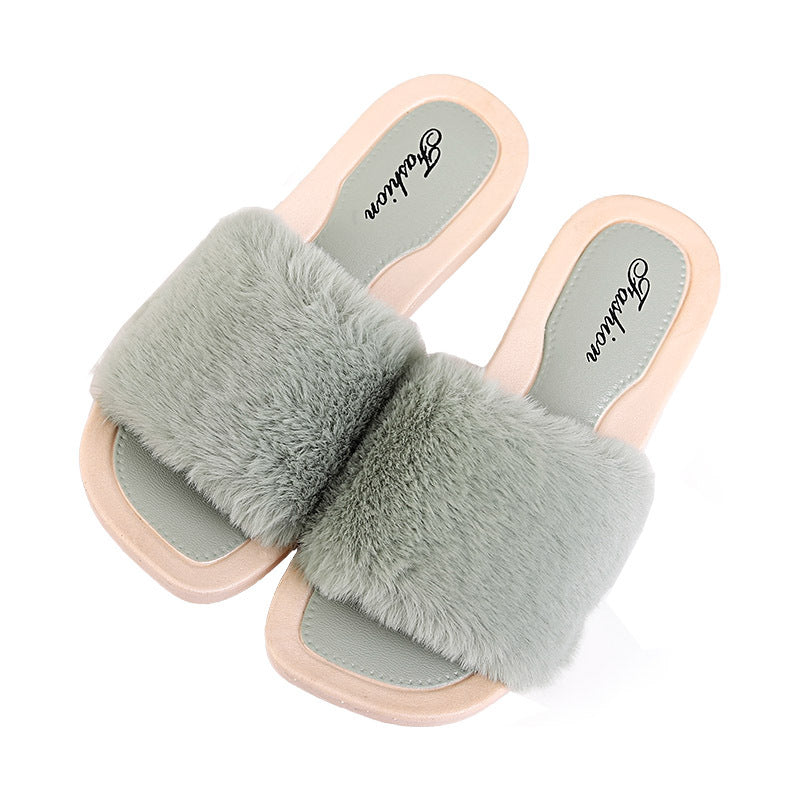 Fashion Plush Cotton Slippers Girls' One-word Non-slip