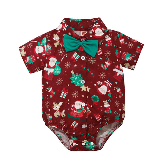 Christmas Green Wine Red Triangle Rompers for baby