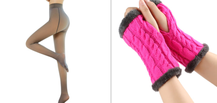 Fleece-lined Fluffy and Twist Knitted Finger Leakage glove for women