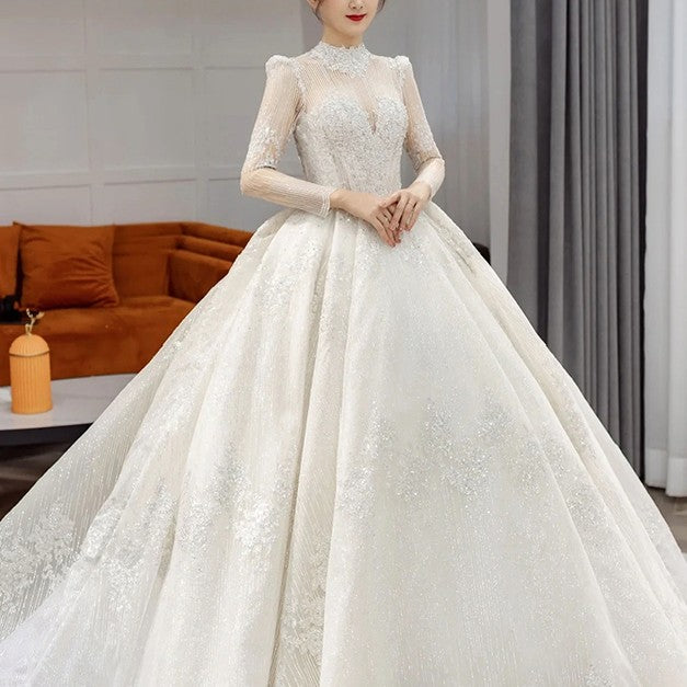 Long Sleeve French Vintage Light Wedding Dress for women