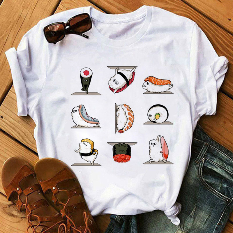 Cute Sushi Hug Short Sleeve T-Shirts For Women