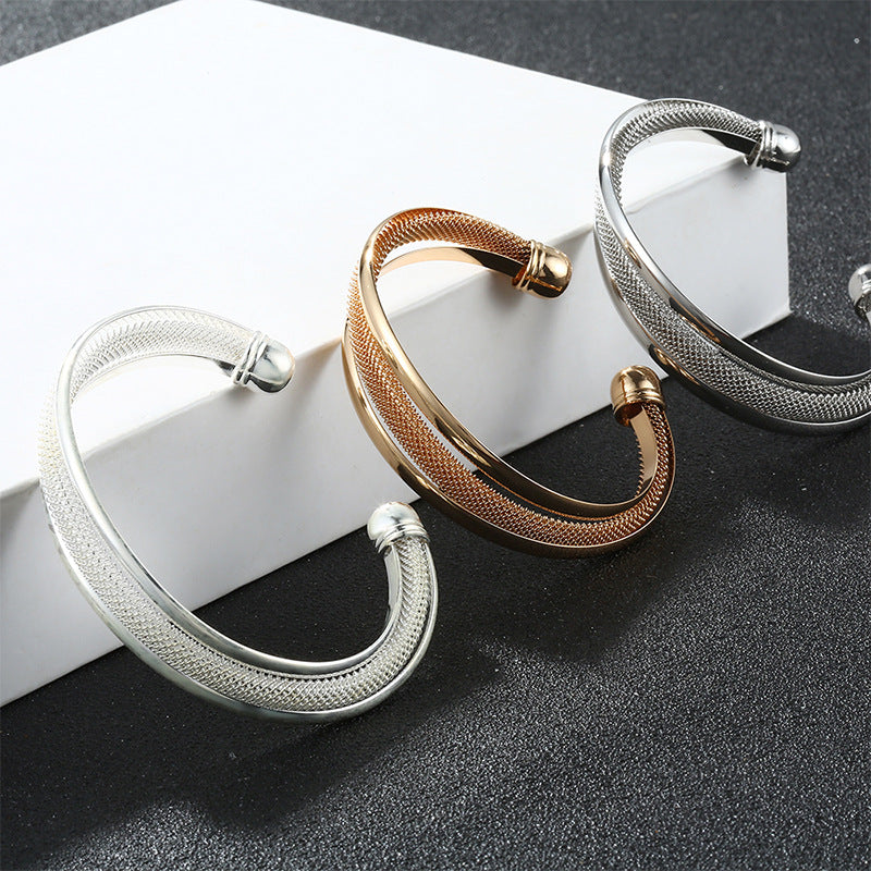 Twist Net Open-ended Bracelet Personality Wide Edge Twist Line Adjustable Metal Hand Ring