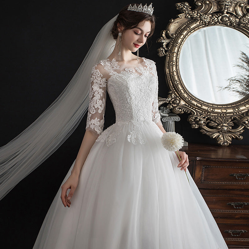 One-shoulder Dream Slim Sleeve Lace Bride dress for women