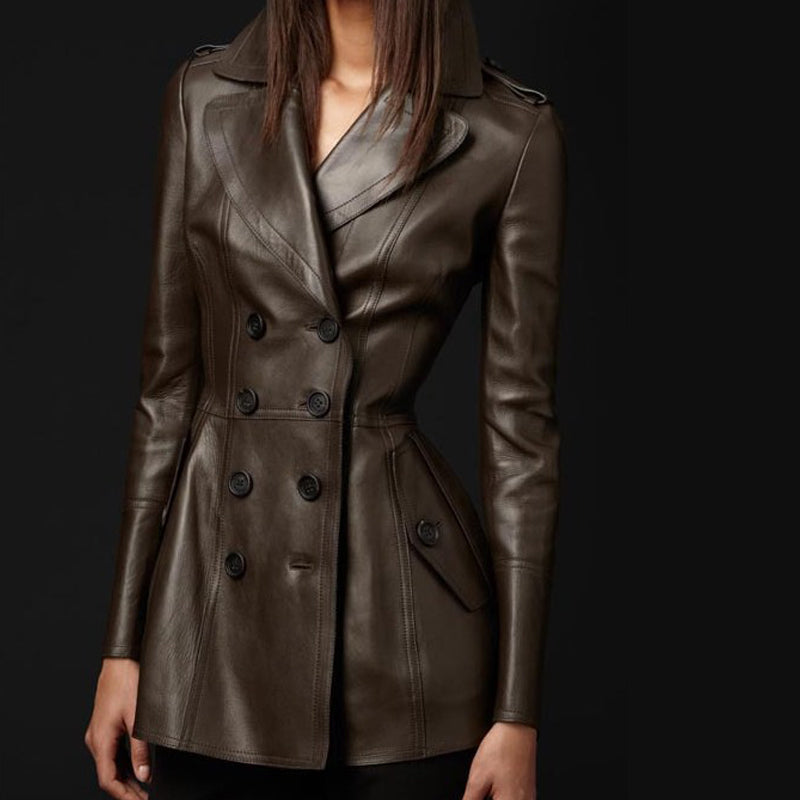 Mid-length Leather Wind and Large Swing Coat or jacket for women