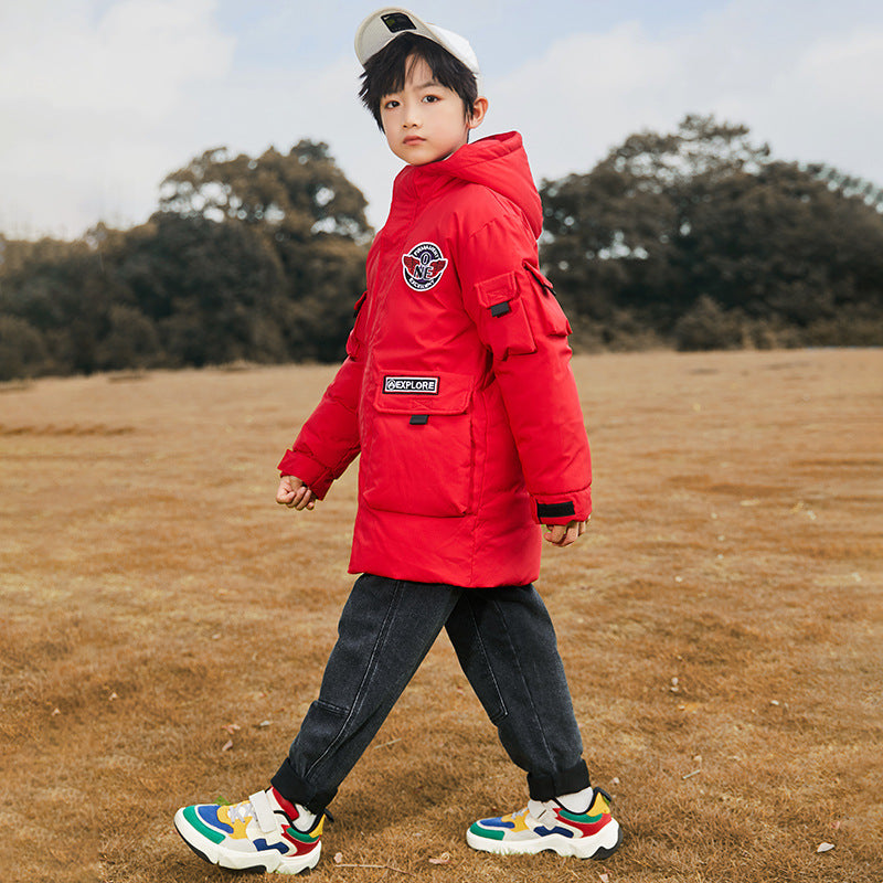Solid Color  Mid-length Down Jacket for boys