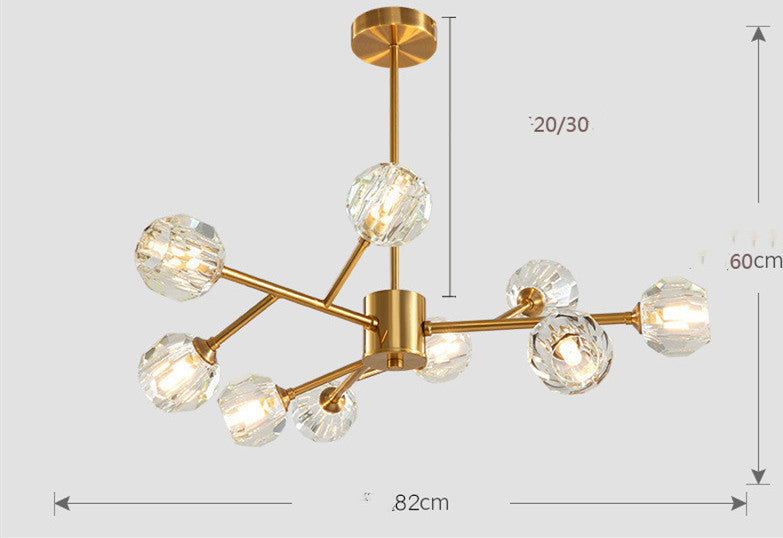 Nordic Chandelier Modern Simple Crystal All Copper Light Luxury Lamps