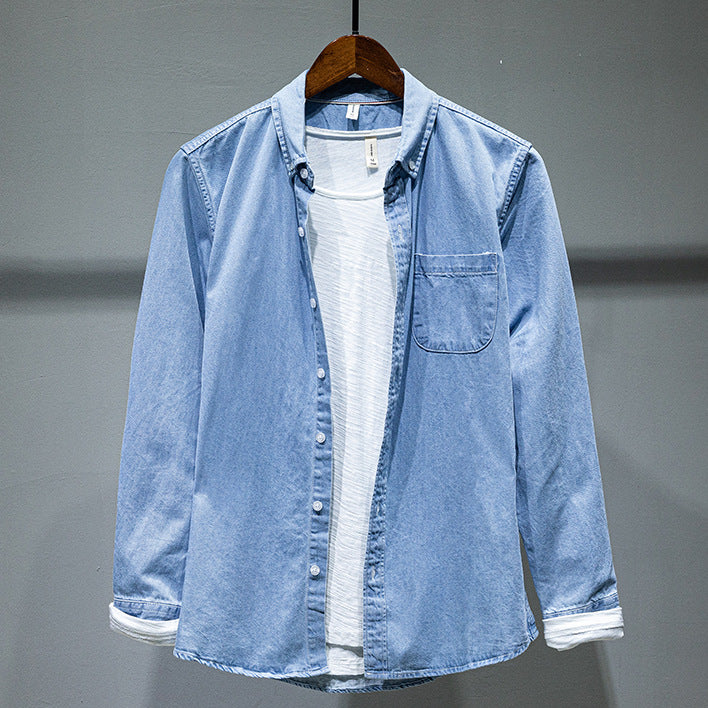 Solid Color Long-sleeved Denim Shirt Jacket Men