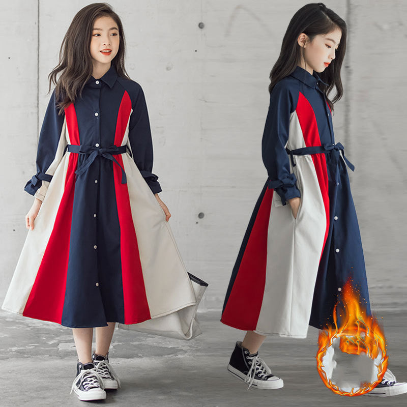 Korean Version Of  Multi-color Stitching Fashion A-line Skirt for girls