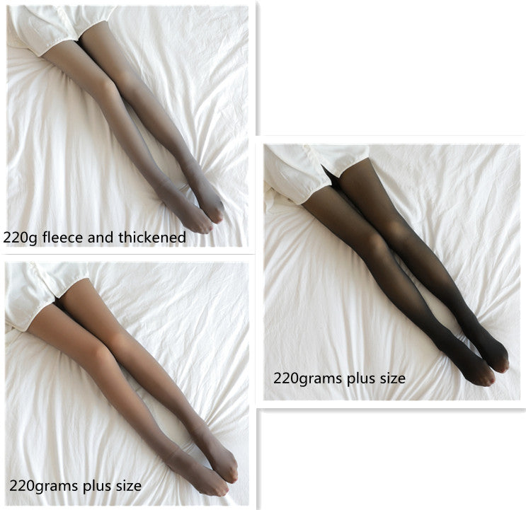 Fake Translucent Plus Size Leggings Fleece Lined Tights Fall And Winter Warm Fleece Pantyhose for Women