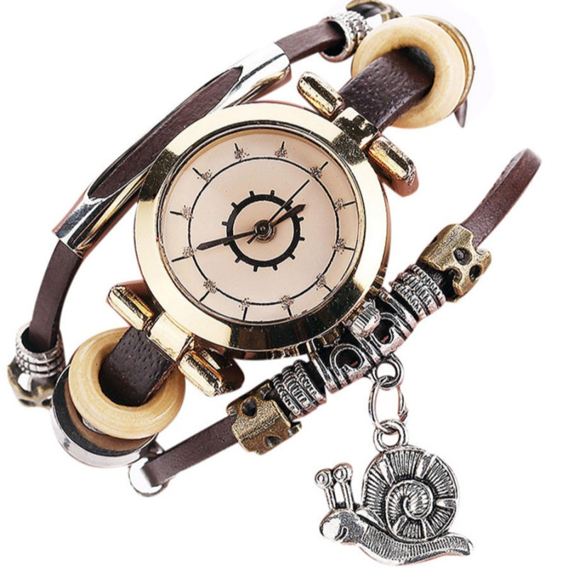 Women's Vintage Bracelet Watch Coiling Leather Watch Snail Pendant