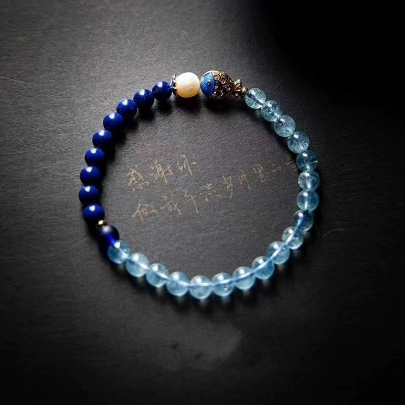 Women's Lazuline Sea Blue Glass Enamel Freshwater Pearl Bracelet