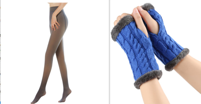 Fleece-lined Fluffy and Twist Knitted Finger Leakage glove for women