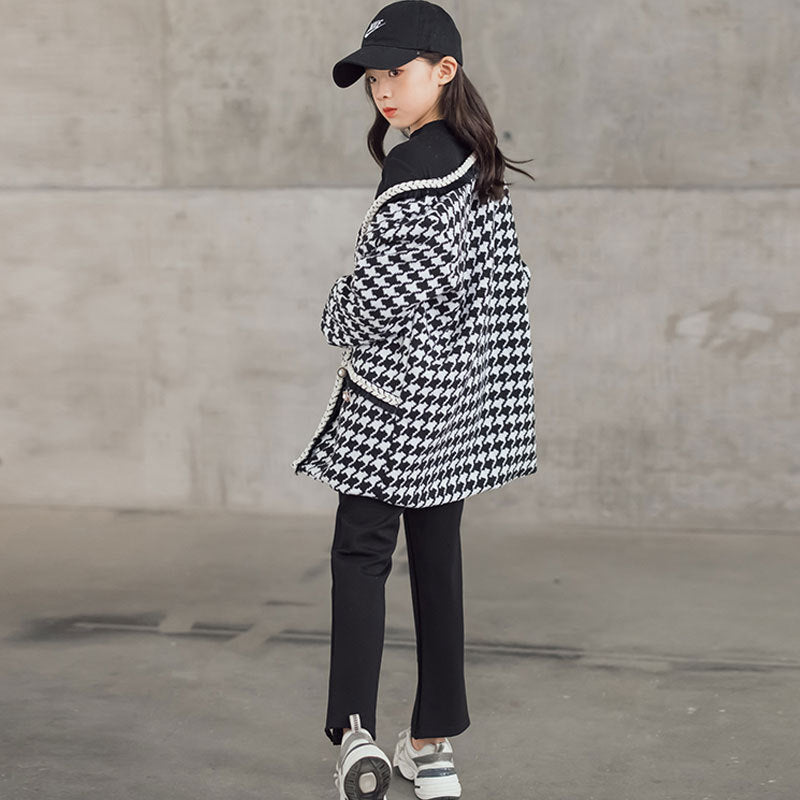 Houndstooth Element Fashion Thickening jacket for Girls