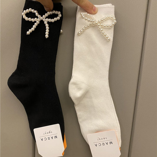 Bow Breathable Mid Length Socks for girls