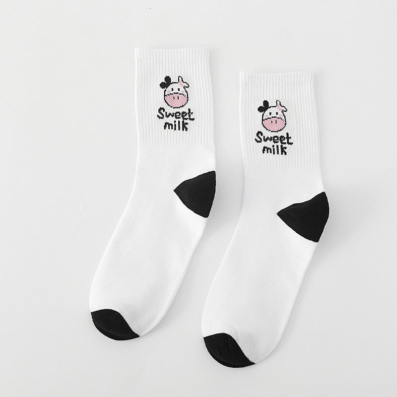 Cartoon Printed Mid Tube Cotton Socks for laddies