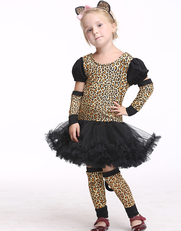 Kids Halloween Leopard Cat Cosplay Costume For Girls