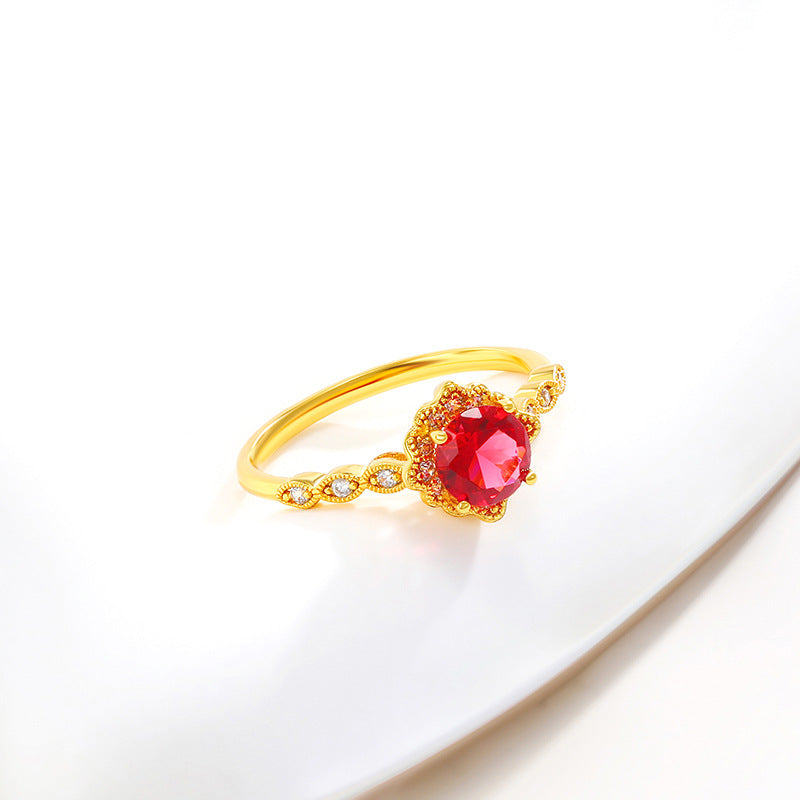 French Style Retro Design Red Artificial Gemstone Ring For Women