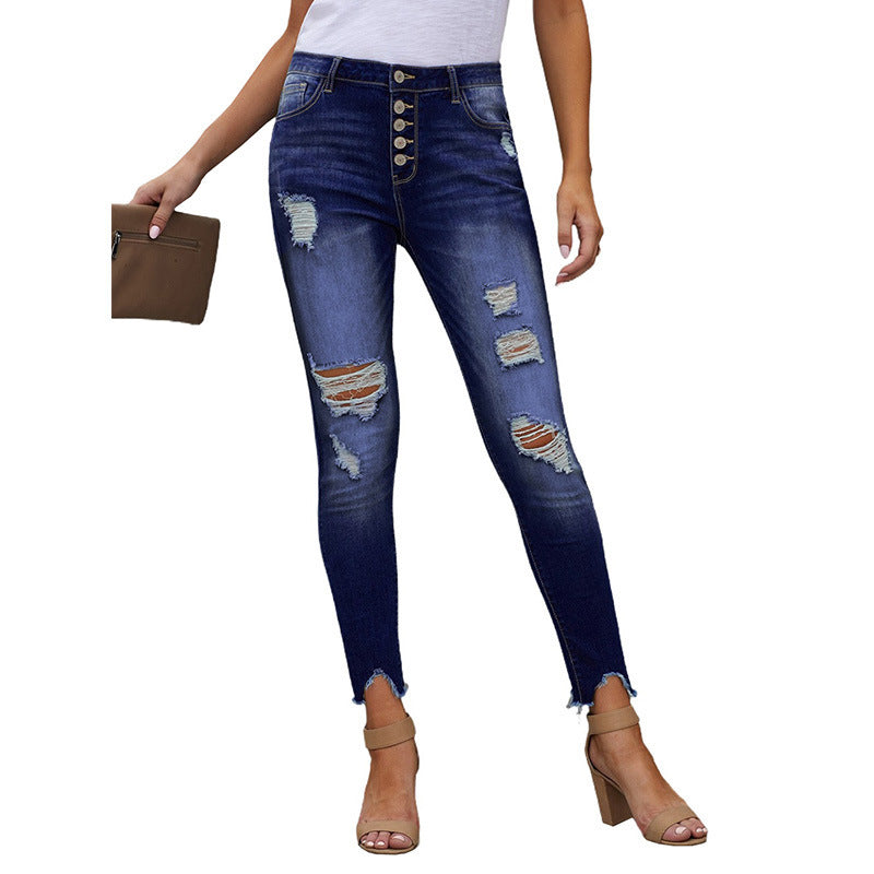 Hand Worn High Rise Cropped Jeans For Women