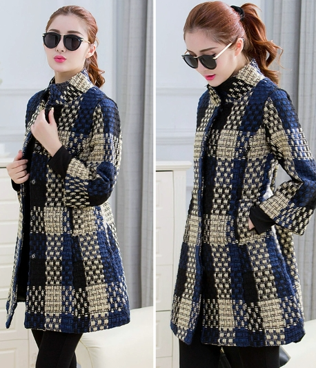 Woolen New Slim-fit Mid-length 34 Sleeve Stand Collar Thick Flower Woolen Coat for women