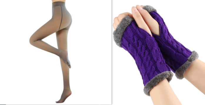 Fleece-lined Fluffy and Twist Knitted Finger Leakage glove for women