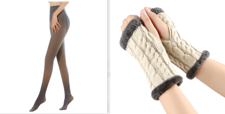 Fleece-lined Fluffy and Twist Knitted Finger Leakage glove for women