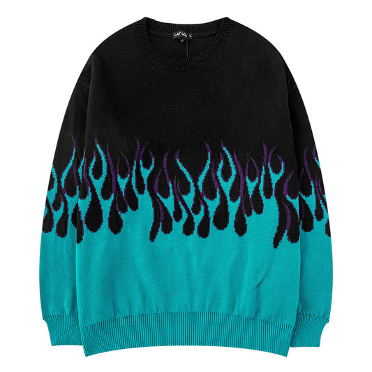 Printed Flame Loose Knit Sweater Men