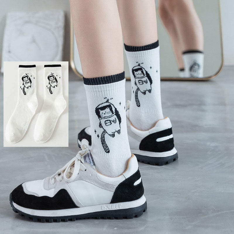 Cartoon Printed Mid Tube Cotton Socks for laddies