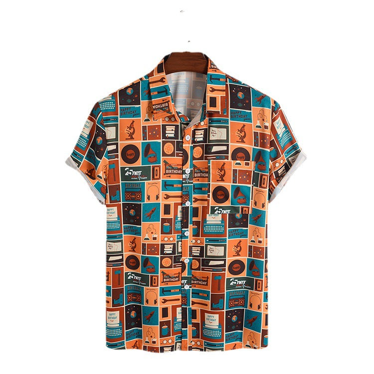 European And American Casual Men's Shirts Printed Short Sleeved