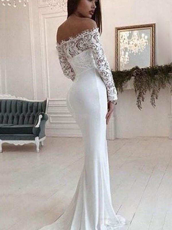 One Shoulder Lace Long Sleeve  Wedding Dress for women