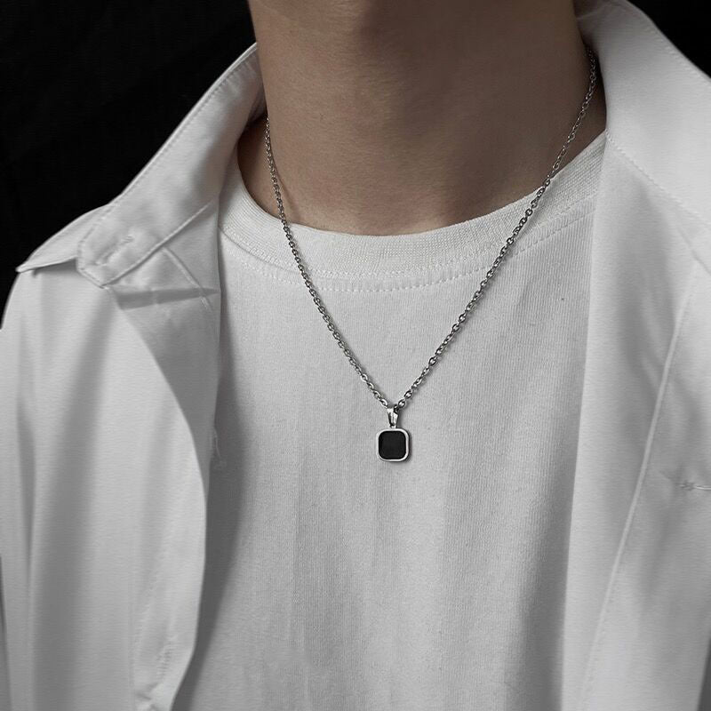 Hip-Hop Fashionable Brand Titanium Steel Black Square Necklace For Men