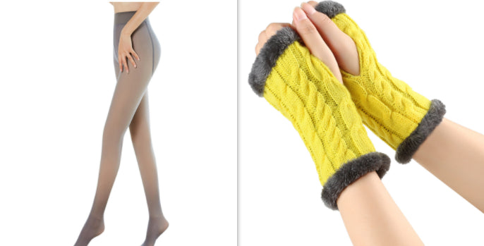 Fleece-lined Fluffy and Twist Knitted Finger Leakage glove for women