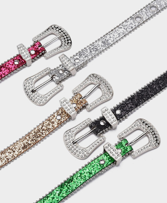 Fashion Rhinestone Pin Buckle Decorative Personality Sequins Belt for Ladies