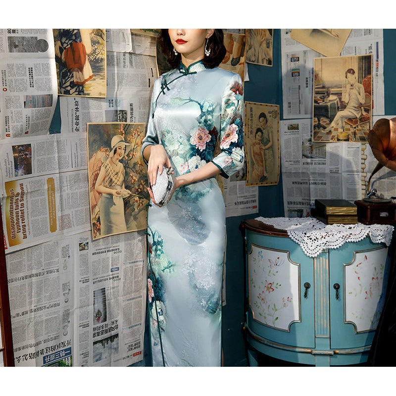 China Style Sleeve Silk Cheongsam Dress For Women