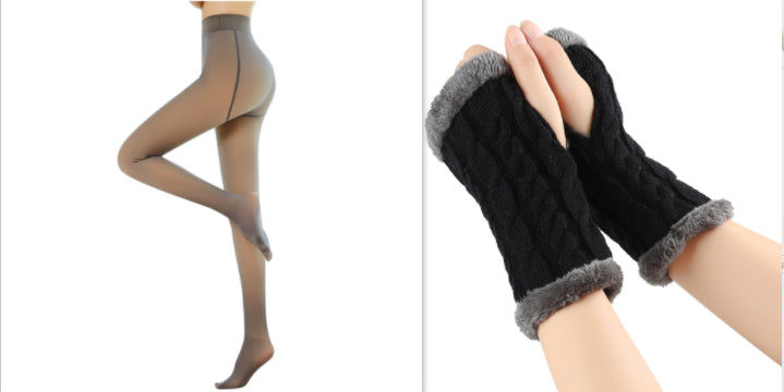 Fleece-lined Fluffy and Twist Knitted Finger Leakage glove for women