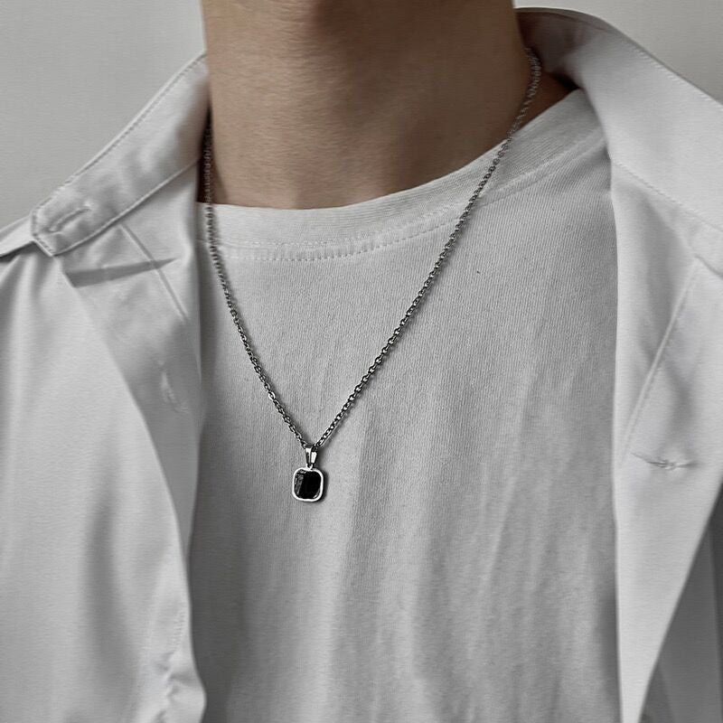 Hip-Hop Fashionable Brand Titanium Steel Black Square Necklace For Men