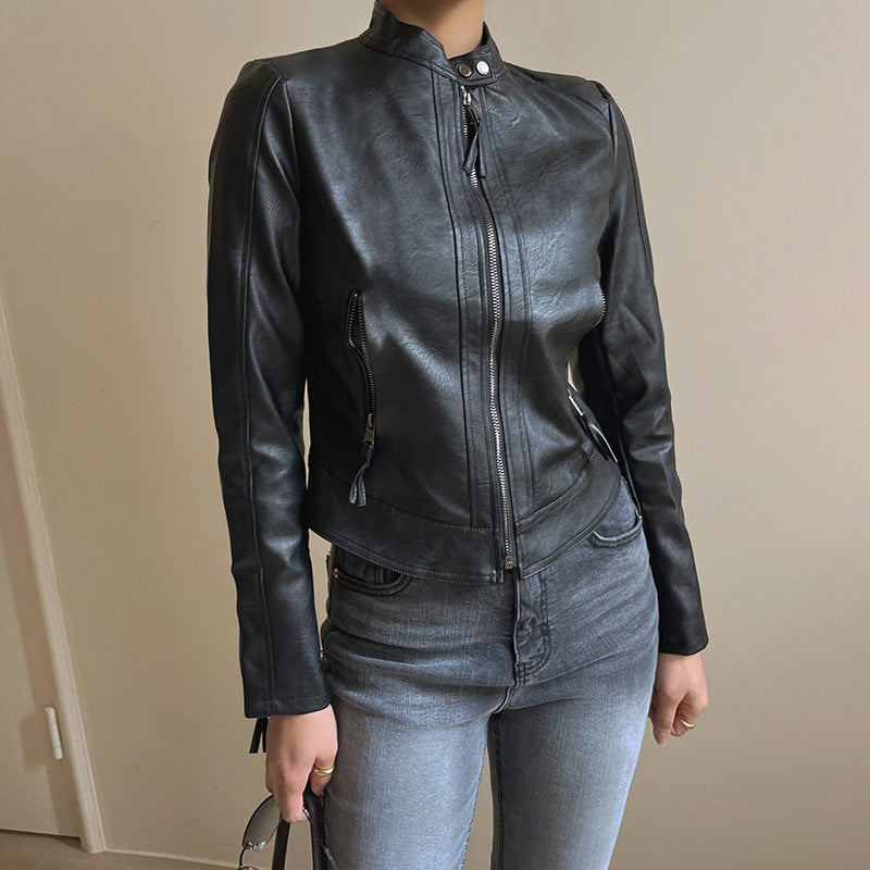 American Black PU Leather Coat  for women