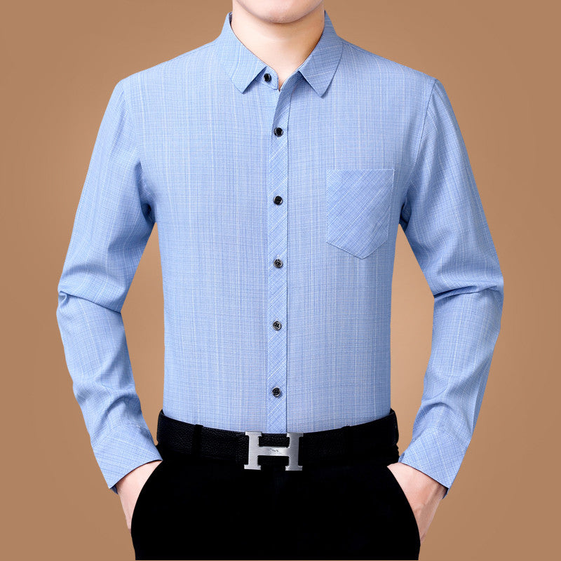 Linen Long-sleeved Shirt For Men Cotton And Linen Pockets  Non-iron Shirt